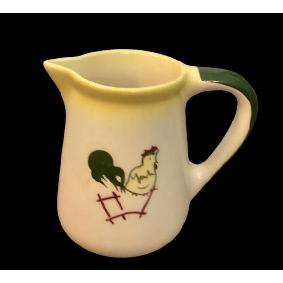 Vintage Farmhouse Creamer, Rooster on a Fence, Petite Ceramic  Country Pitcher - Picture 4 of 8